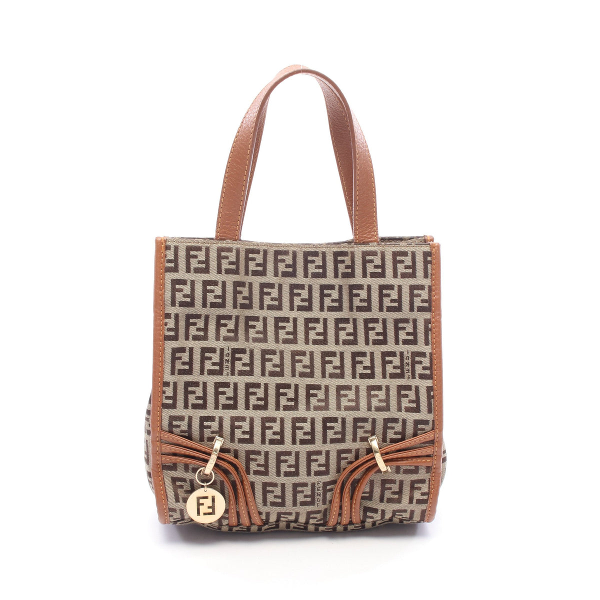 ズッキーノ ハンドバッグ キャンバス レザー ベージュ ブラウン フェンディ バッグ FENDI
