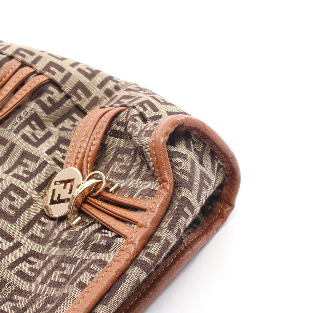 ズッキーノ ハンドバッグ キャンバス レザー ベージュ ブラウン フェンディ バッグ FENDI