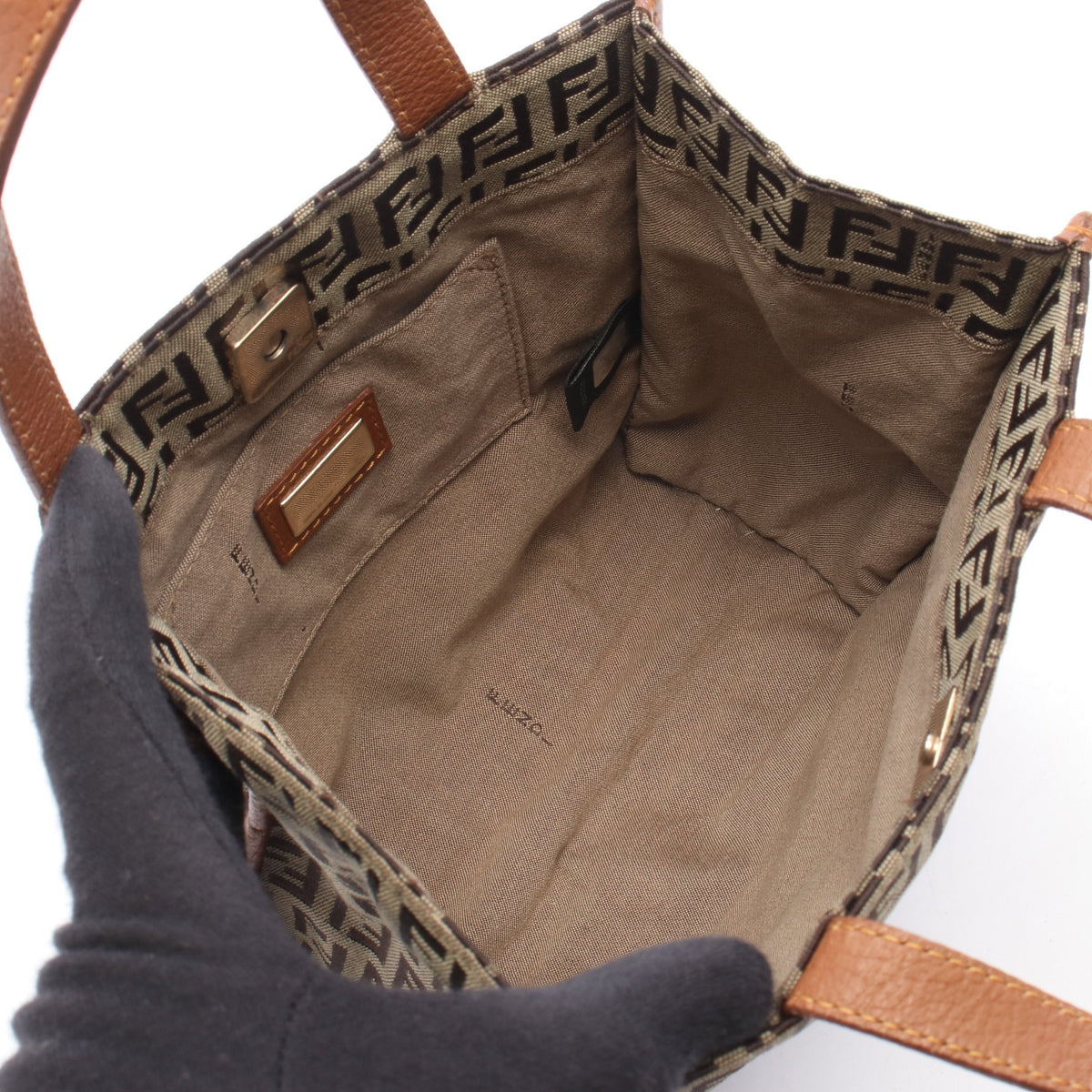 ズッキーノ ハンドバッグ キャンバス レザー ベージュ ブラウン フェンディ バッグ FENDI