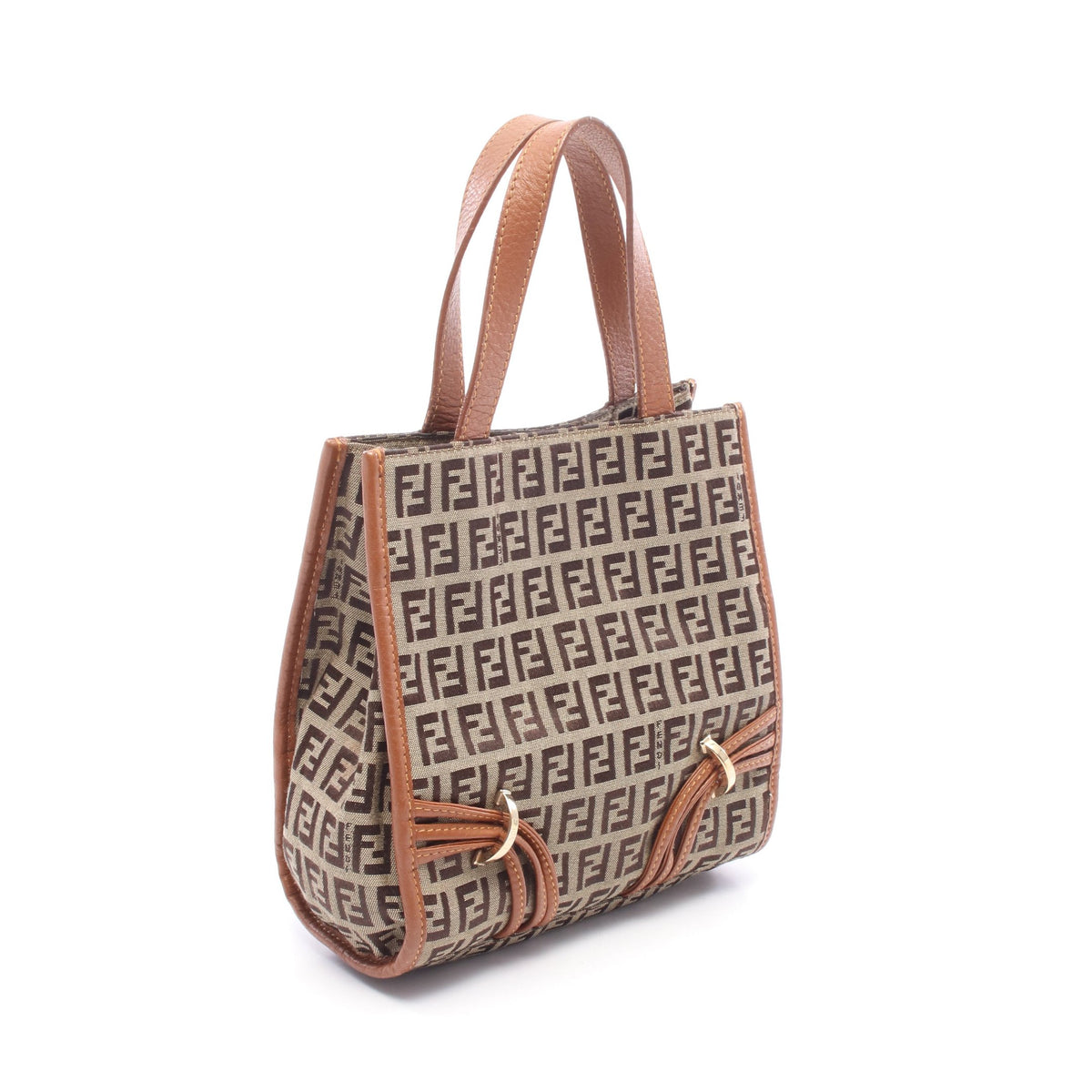 ズッキーノ ハンドバッグ キャンバス レザー ベージュ ブラウン フェンディ バッグ FENDI