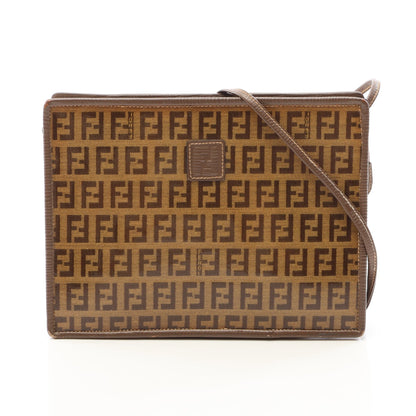 ズッキーノ ショルダーバッグ コーティングキャンバス レザー ベージュ グレーブラウン フェンディ バッグ FENDI