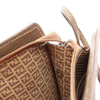ズッキーノ ショルダーバッグ コーティングキャンバス レザー ベージュ グレーブラウン フェンディ バッグ FENDI