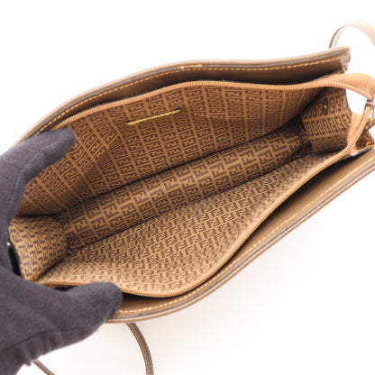 ズッキーノ ショルダーバッグ コーティングキャンバス レザー ベージュ グレーブラウン フェンディ バッグ FENDI