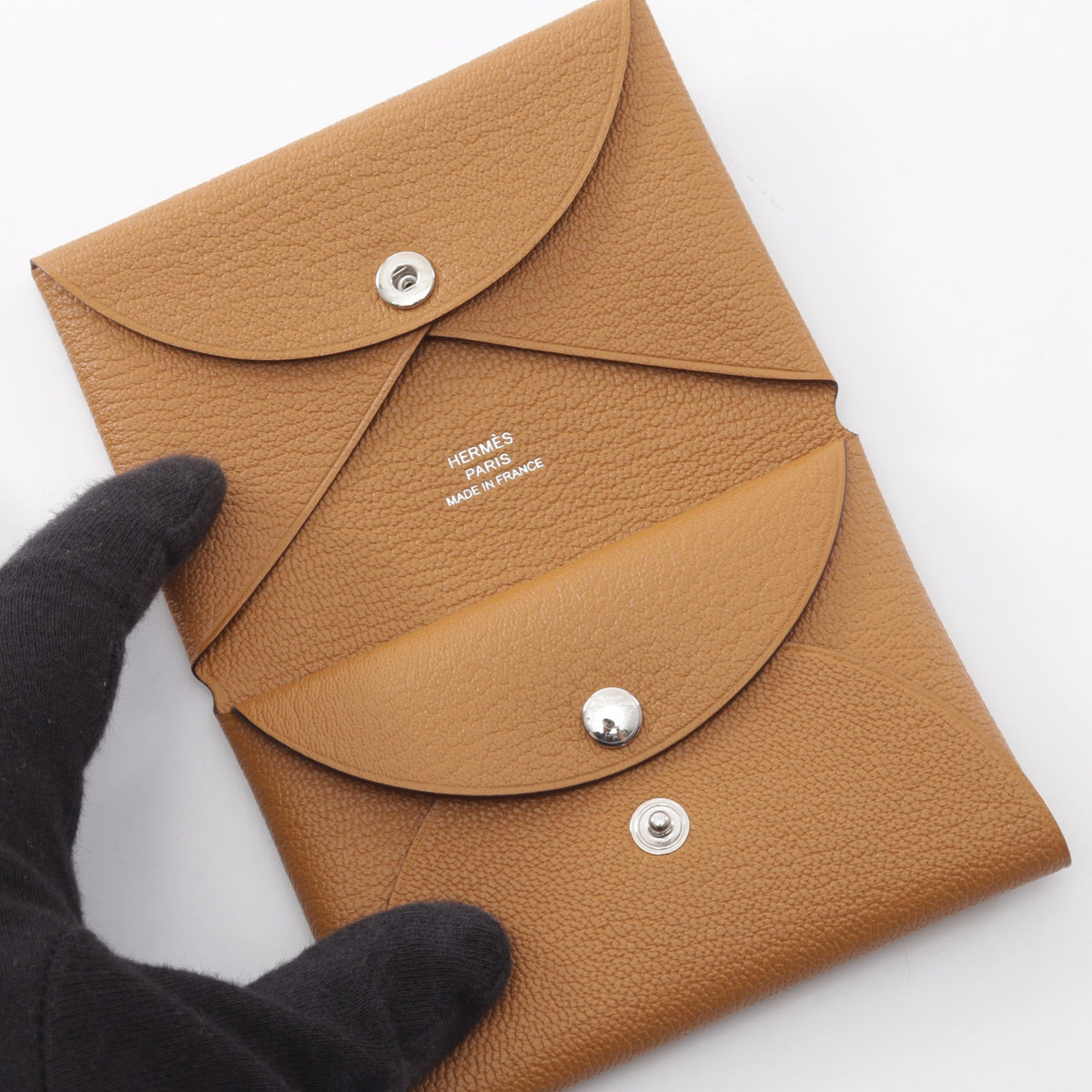 カルヴィデュオ セサミ コインケース シェーブル イエローブラウン シルバー金具 G刻印 エルメス