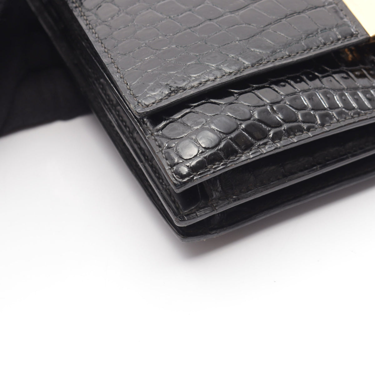 ヴィンテージ ショルダーバッグ クロコダイル ブラック ゴールド金具 エルメス