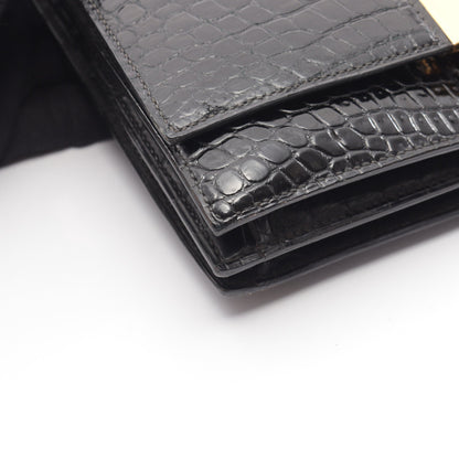 ヴィンテージ ショルダーバッグ クロコダイル ブラック ゴールド金具 エルメス