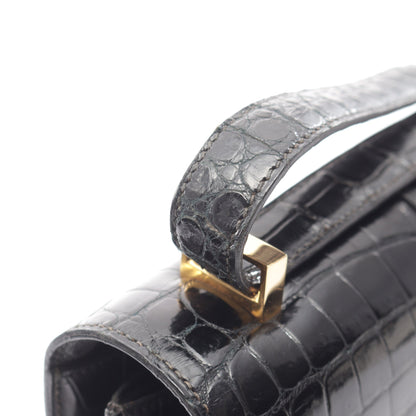 ヴィンテージ ショルダーバッグ クロコダイル ブラック ゴールド金具 エルメス