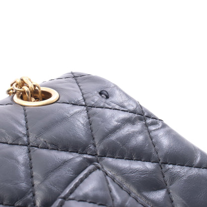 2.55 マトラッセ Wフラップ Wチェーンショルダーバッグ エイジドカーフスキン ネイビー ゴールド金具 シャネル