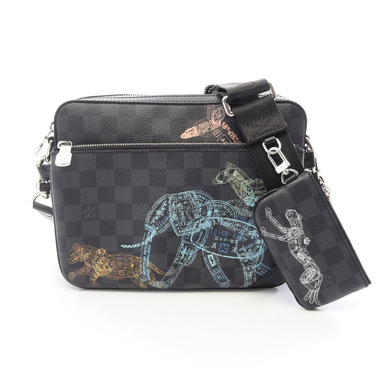 トリオ メッセンジャー ダミエグラフィット アニマルプリント ショルダーバッグ PVC レザー ブラック ルイヴィトン バッグ LOUIS VUITTON