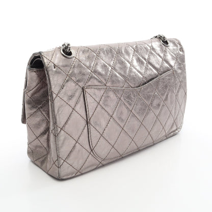 2.55 マトラッセ マキシ Wフラップ Wチェーンショルダーバッグ エイジドカーフスキン シルバー シルバー金具 シャネル バッグ CHANEL