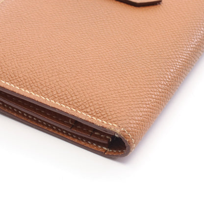 ベアンスフレ ゴールド 二つ折り長財布 ヴォーエプソン ブラウン シルバー金具 A刻印 エルメス 財布・小物 HERMES