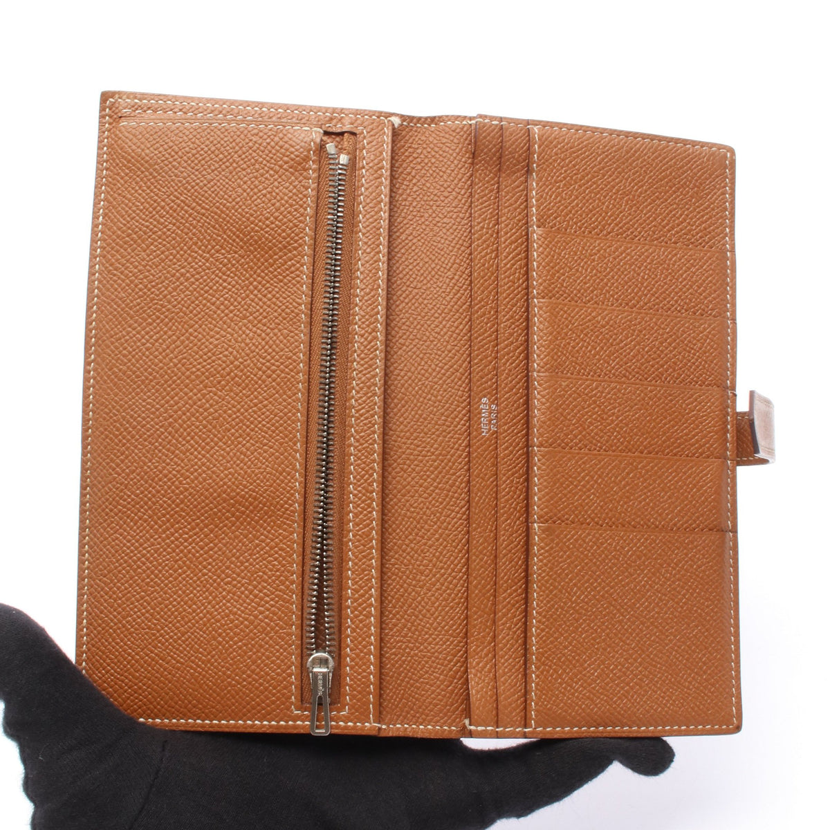 ベアンスフレ ゴールド 二つ折り長財布 ヴォーエプソン ブラウン シルバー金具 A刻印 エルメス 財布・小物 HERMES