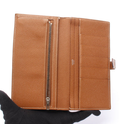 ベアンスフレ ゴールド 二つ折り長財布 ヴォーエプソン ブラウン シルバー金具 A刻印 エルメス 財布・小物 HERMES