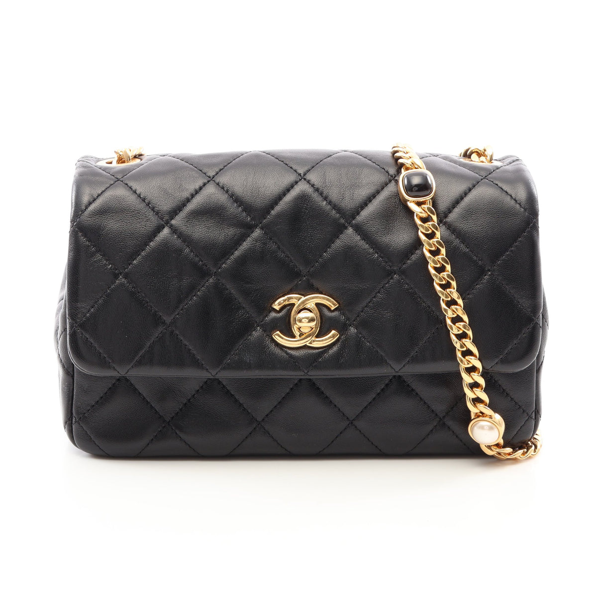 マトラッセ チェーンショルダーバッグ ラムスキン ブラック ゴールド金具 シャネル バッグ CHANEL