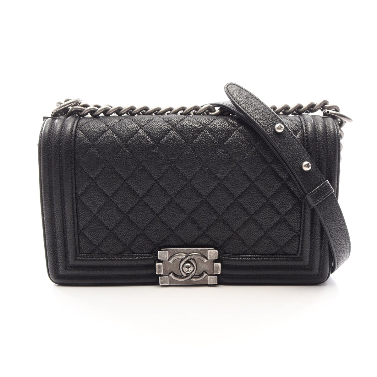 ボーイシャネル チェーンショルダーバッグ キャビアスキン ブラック シルバー金具 シャネル バッグ CHANEL