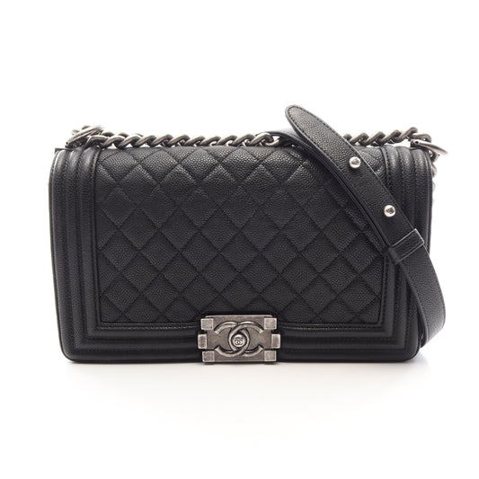 ボーイシャネル チェーンショルダーバッグ キャビアスキン ブラック シルバー金具 シャネル バッグ CHANEL