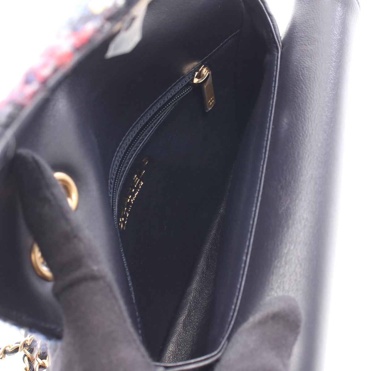 マトラッセ チェーンショルダーバッグ ツイード レザー ネイビー マルチカラー ゴールド金具 シャネル バッグ CHANEL