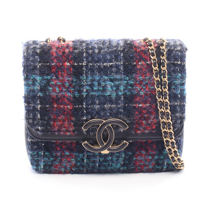マトラッセ チェーンショルダーバッグ ツイード レザー ネイビー マルチカラー ゴールド金具 シャネル バッグ CHANEL