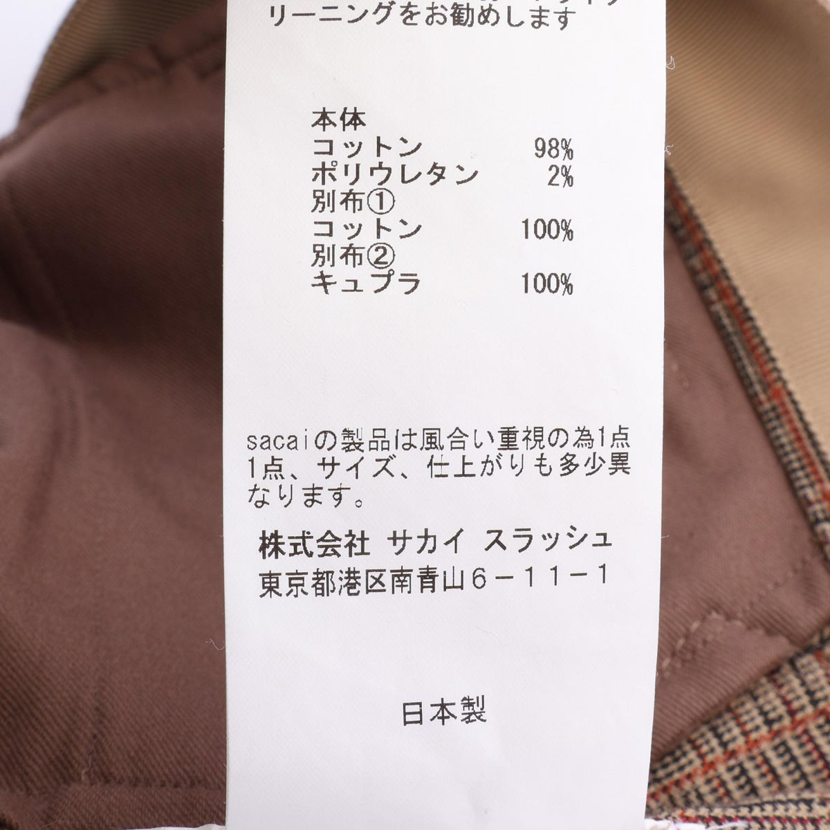 サカイ グレンチェック ドッキング 切替 パンツ ブラウン系 ベージュ系 ボトムス SACAI