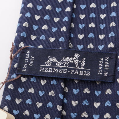 エルメス Love-Love ハート柄 ネクタイ ネイビー系 シルク 財布・小物 HERMES