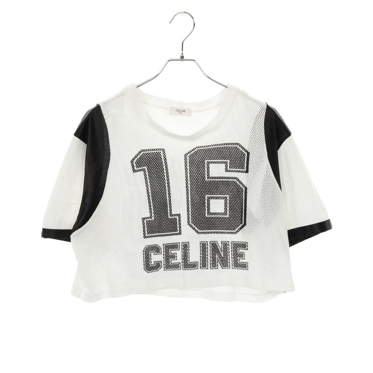 セリーヌ 16 CELINE プリント クロップド メッシュ カットソー ホワイト系 ブラック系 トップス CELINE