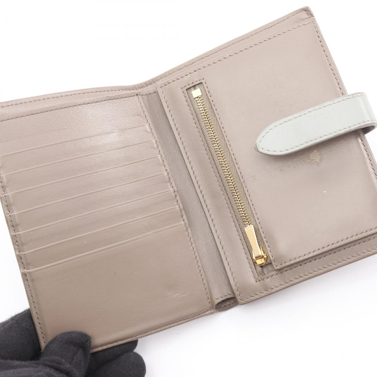 セリーヌ ミディアムストラップウォレット 二つ折り財布 グレー系 ブルー系