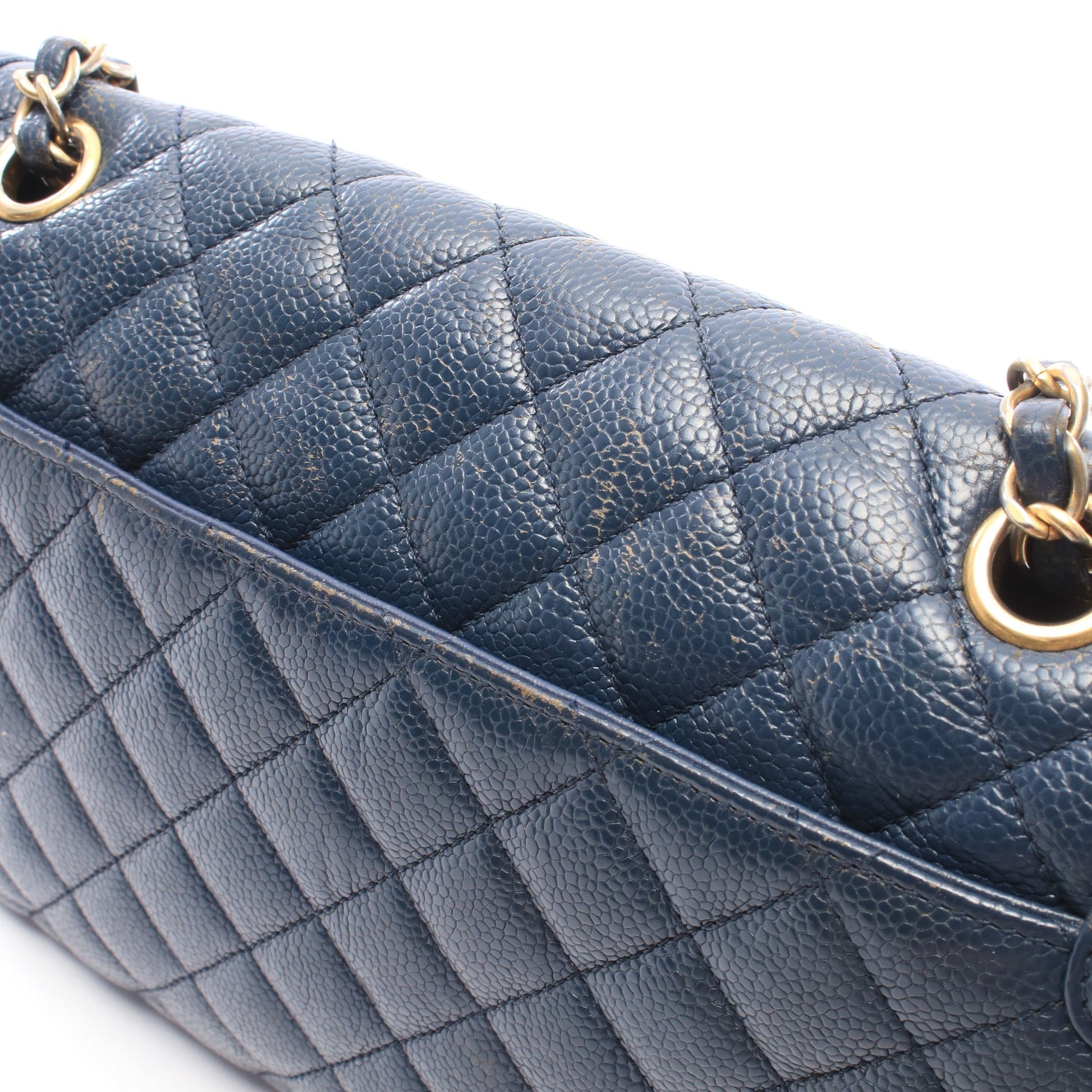 マトラッセ シングルフラップ チェーンショルダーバッグ キャビアスキン ネイビー ゴールド金具 シャネル バッグ CHANEL