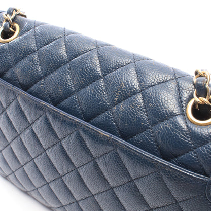 マトラッセ シングルフラップ チェーンショルダーバッグ キャビアスキン ネイビー ゴールド金具 シャネル バッグ CHANEL