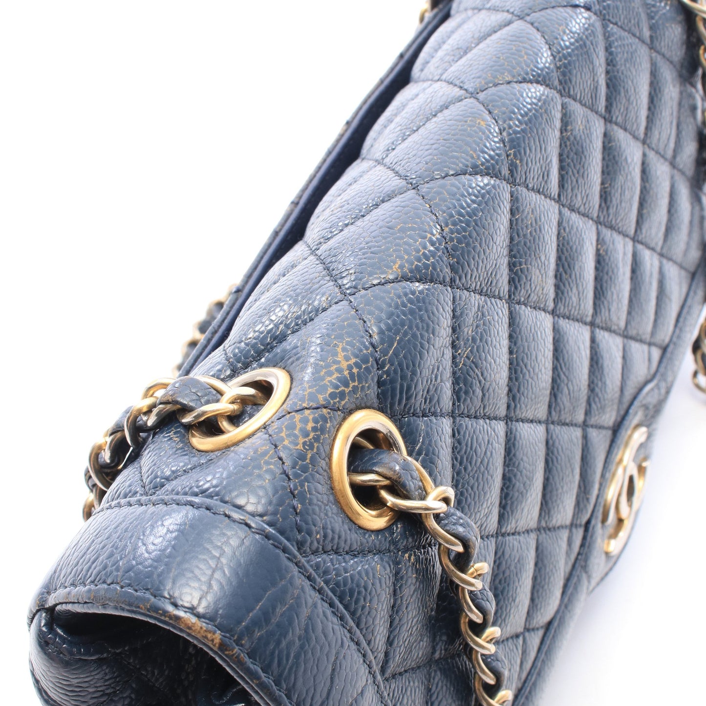 マトラッセ シングルフラップ チェーンショルダーバッグ キャビアスキン ネイビー ゴールド金具 シャネル バッグ CHANEL