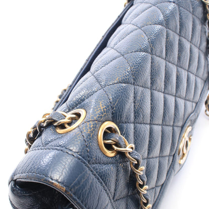マトラッセ シングルフラップ チェーンショルダーバッグ キャビアスキン ネイビー ゴールド金具 シャネル バッグ CHANEL