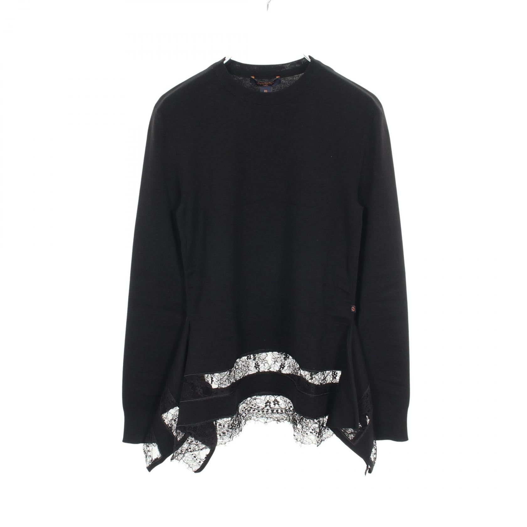 【美品】LOUIS VUITTON モノグラム カットソー　レース 切り替え ルイ・ヴィトン レース切替 ニット ブラック系 – RECLO