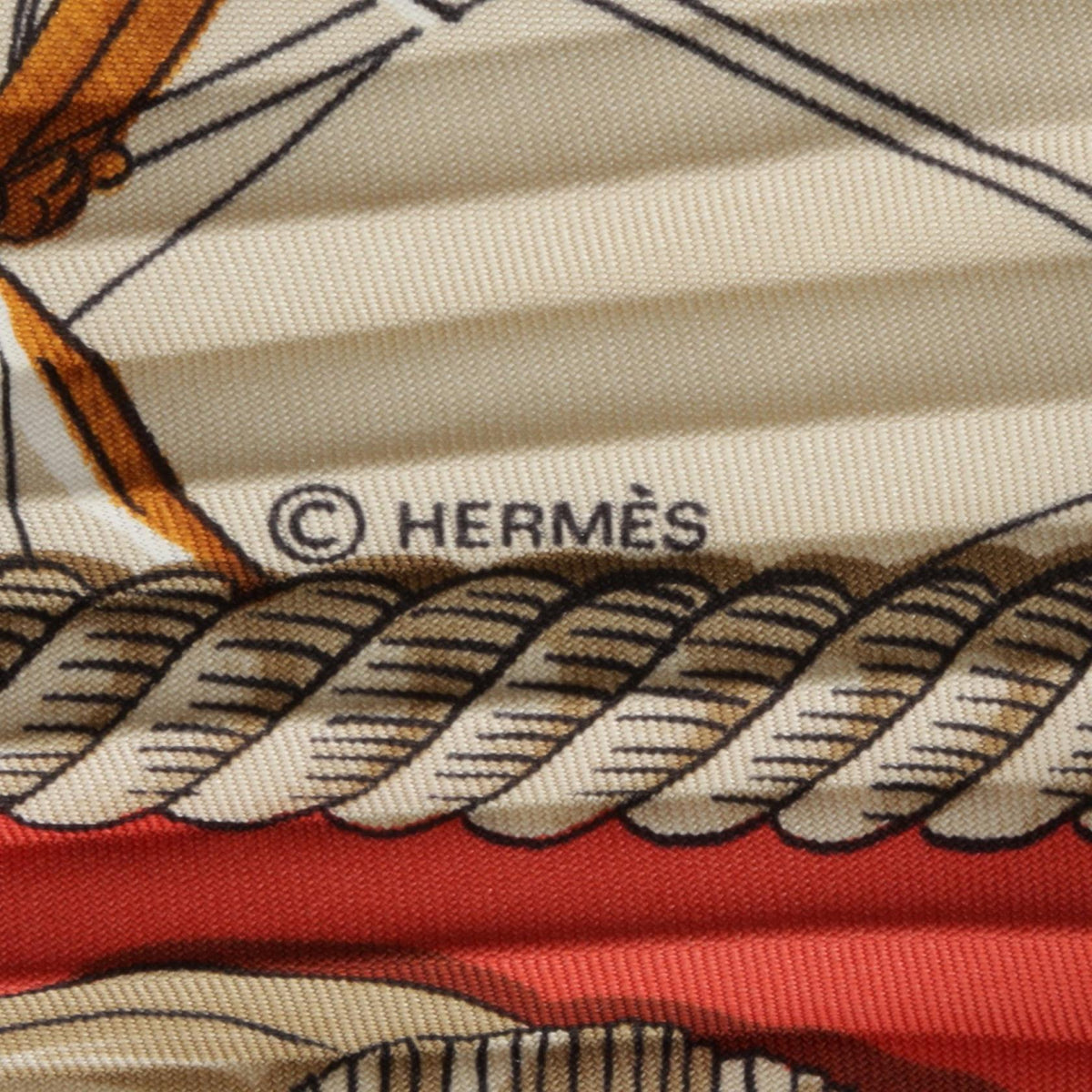 エルメス カレプリセ MARINE ET CAVALERIE プリーツ スカーフ レッド系 ベージュ系 シルク 財布・小物 HERMES