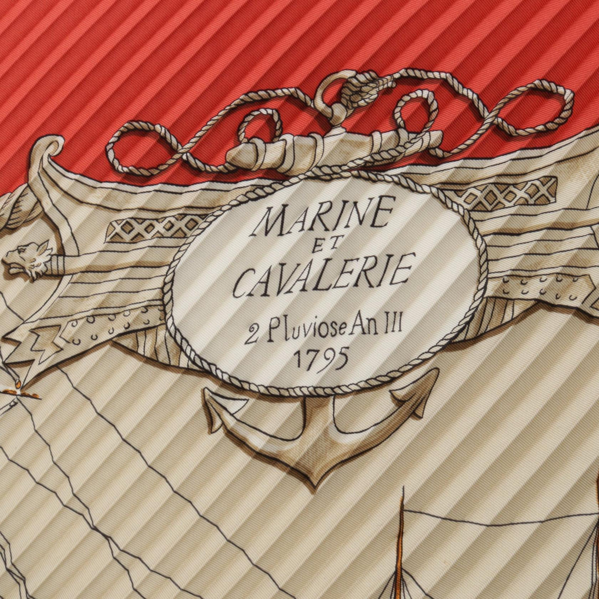 エルメス カレプリセ MARINE ET CAVALERIE プリーツ スカーフ レッド系 ベージュ系 シルク 財布・小物 HERMES