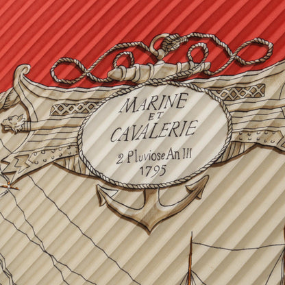 エルメス カレプリセ MARINE ET CAVALERIE プリーツ スカーフ レッド系 ベージュ系 シルク 財布・小物 HERMES