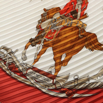 エルメス カレプリセ MARINE ET CAVALERIE プリーツ スカーフ レッド系 ベージュ系 シルク 財布・小物 HERMES