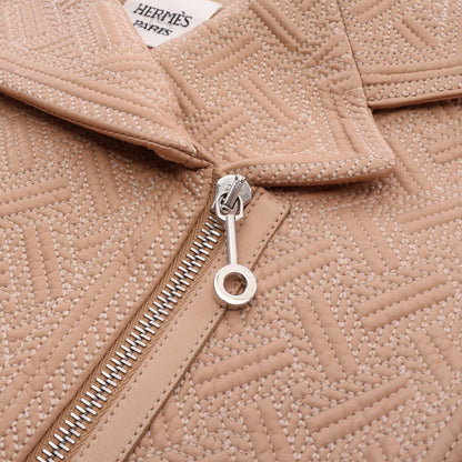 エルメス 幾何学模様 革ジャン ベージュ系 アウター HERMES