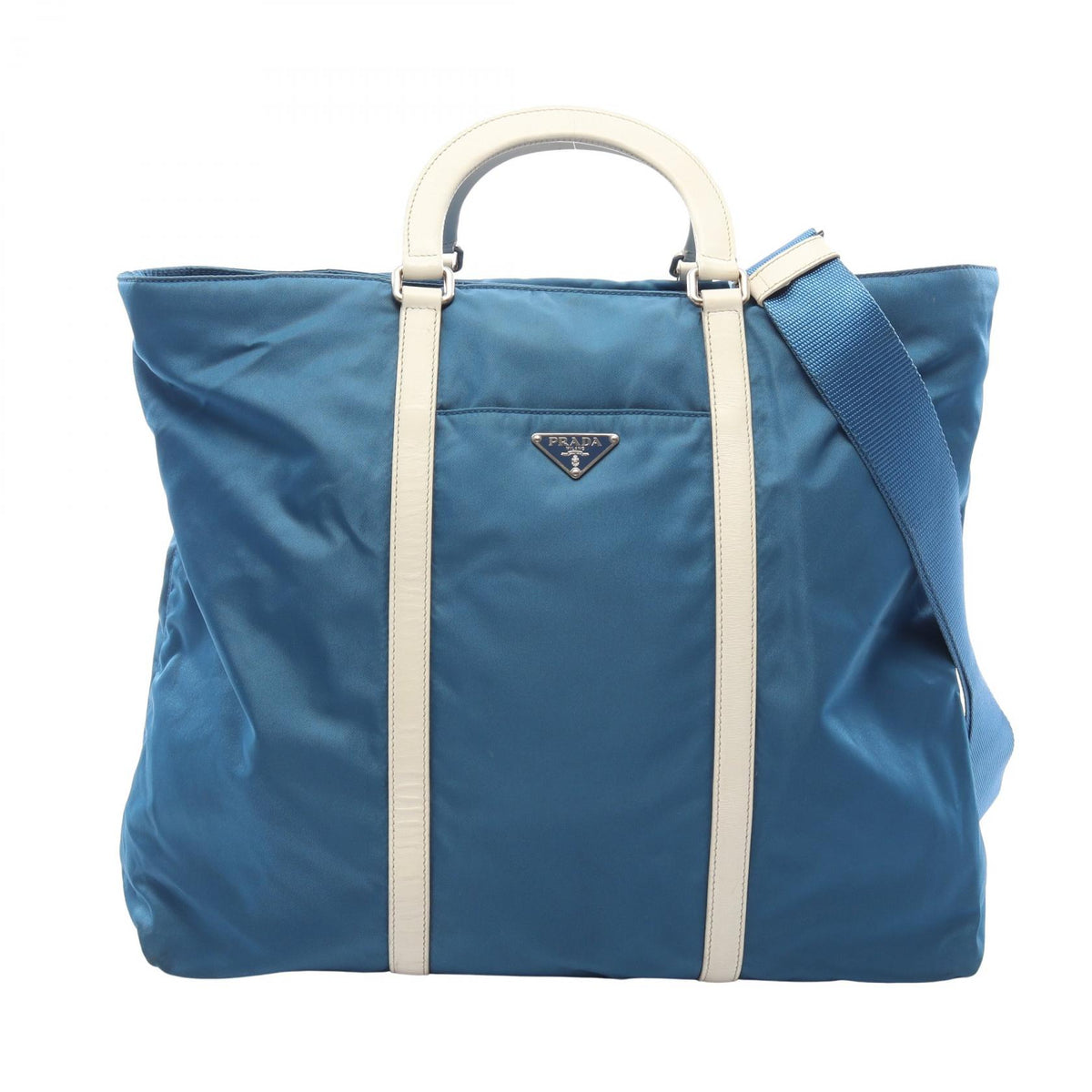 プラダ 三角プレート 2WAY トートバッグ ブルー系 アイボリー系 バッグ PRADA