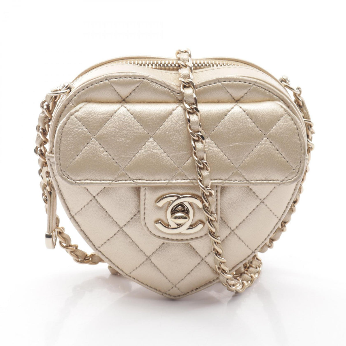 シャネル ハート チェーン クラッチ バッグ マトラッセ ショルダーバッグ ゴールド系 バッグ CHANEL
