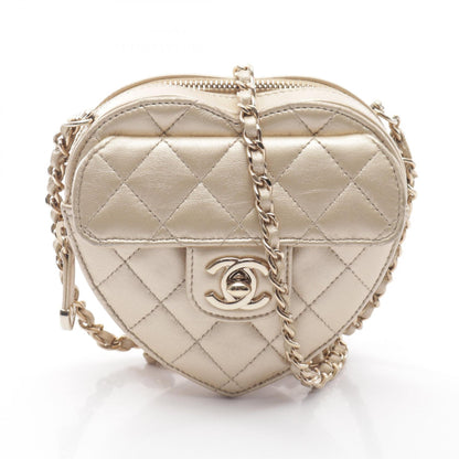 シャネル ハート チェーン クラッチ バッグ マトラッセ ショルダーバッグ ゴールド系 バッグ CHANEL