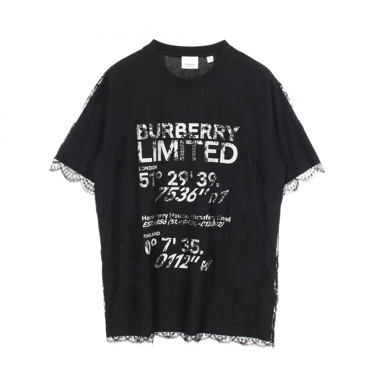 バーバリー 総レース ロゴプリント 半袖Tシャツ ブラック系 トップス BURBERRY