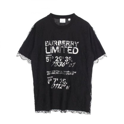 バーバリー 総レース ロゴプリント 半袖Tシャツ ブラック系 トップス BURBERRY