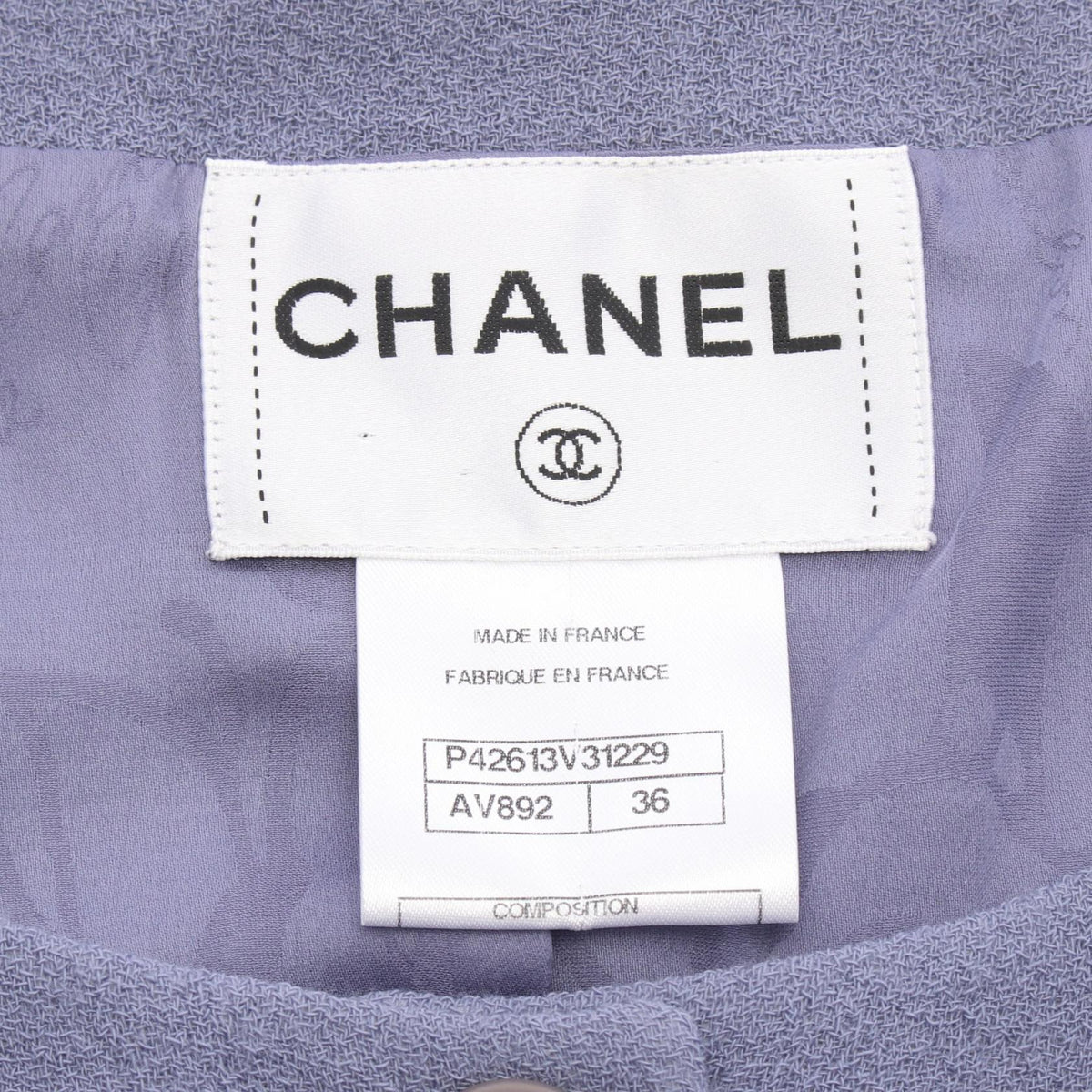 シャネル ココマークボタン ツイード ノーカラージャケット パープル系 アウター CHANEL