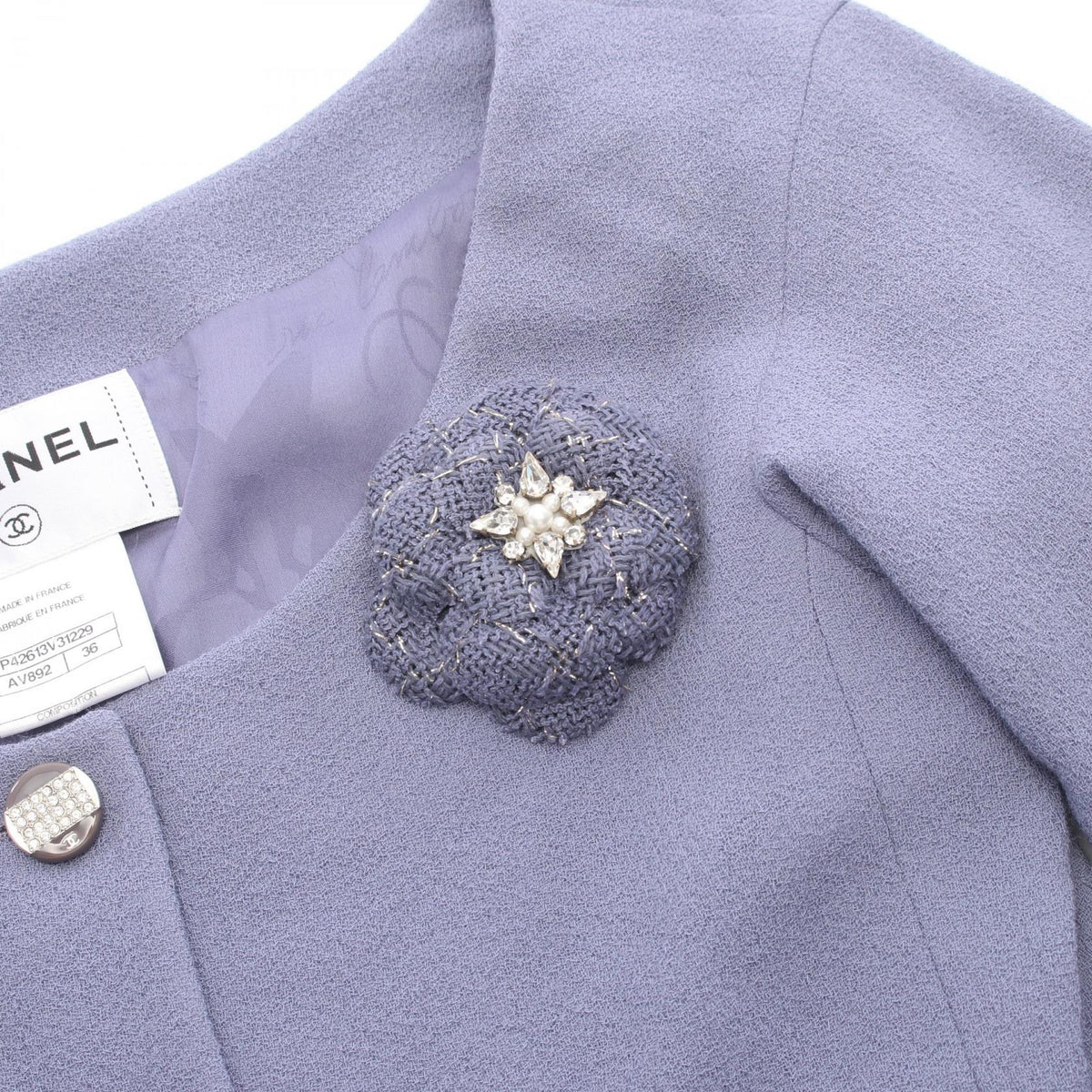 シャネル ココマークボタン ツイード ノーカラージャケット パープル系 アウター CHANEL