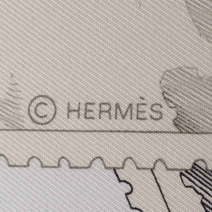エルメス カレ90 Le Philatéliste du Faubourg スカーフ ホワイト系 グレー系 シルク 財布・小物 HERMES