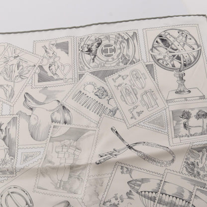 エルメス カレ90 Le Philatéliste du Faubourg スカーフ ホワイト系 グレー系 シルク 財布・小物 HERMES