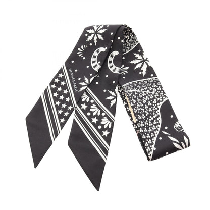 エルメス ツイリー Les Leopards Bandana スカーフ ブラック系 ホワイト系 シルク 財布・小物 HERMES