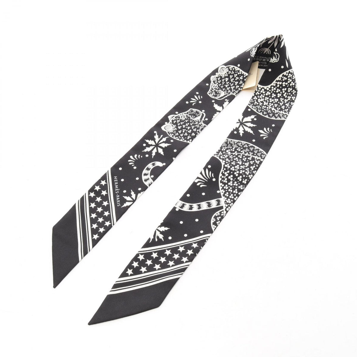 エルメス ツイリー Les Leopards Bandana スカーフ ブラック系 ホワイト系 シルク 財布・小物 HERMES