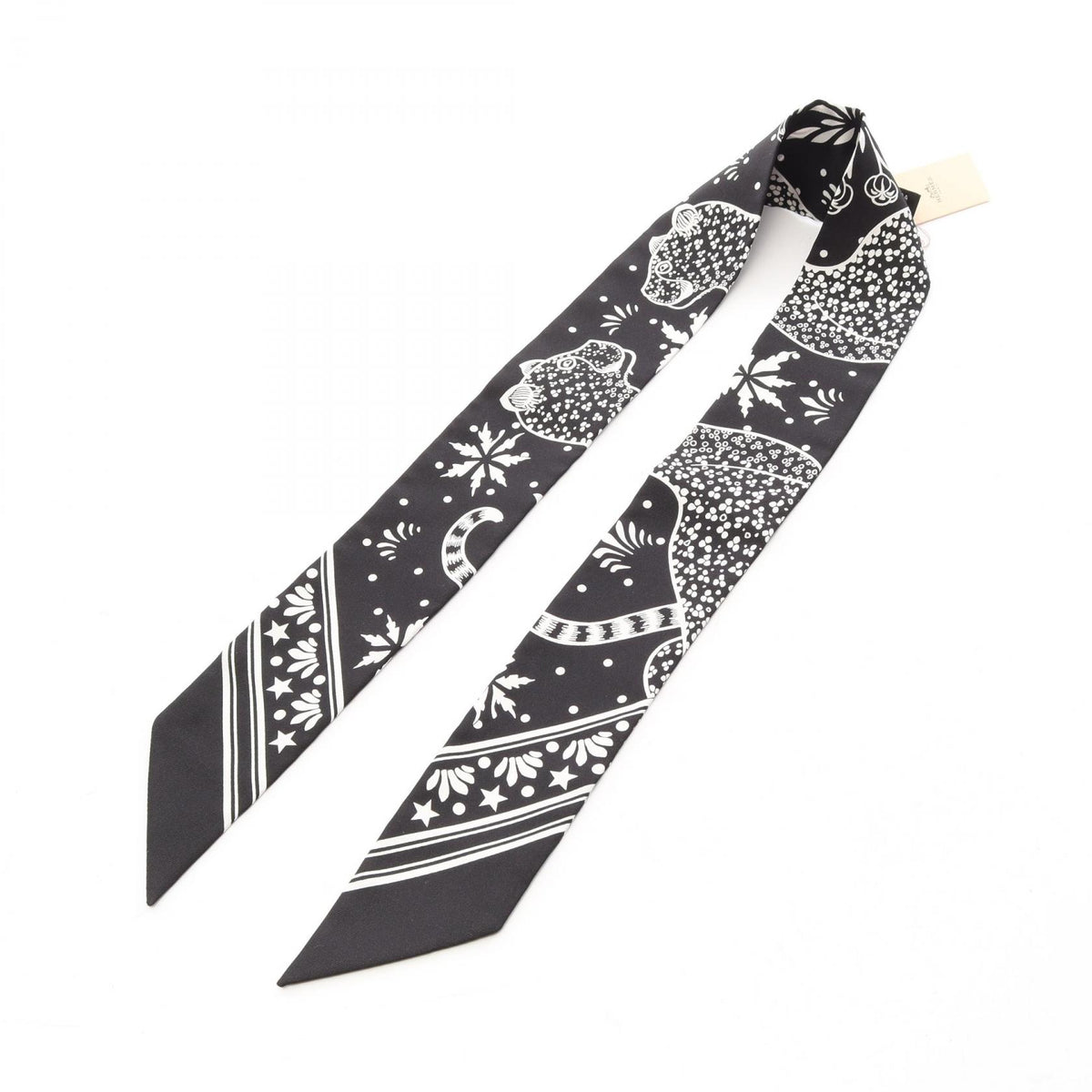 エルメス ツイリー Les Leopards Bandana スカーフ ブラック系 ホワイト系 シルク 財布・小物 HERMES