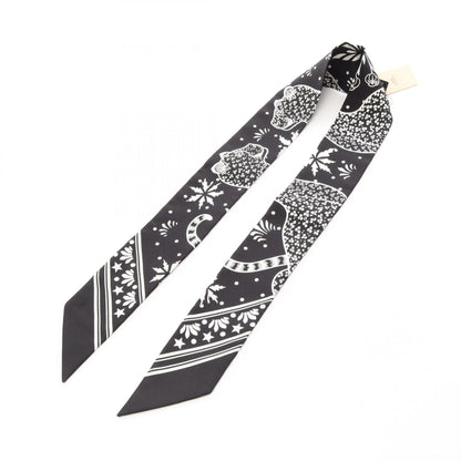 エルメス ツイリー Les Leopards Bandana スカーフ ブラック系 ホワイト系 シルク 財布・小物 HERMES