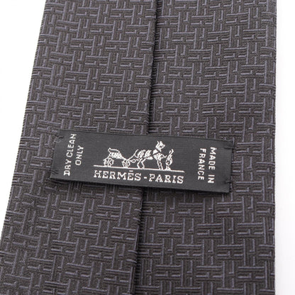 エルメス Hロゴ 総柄 ネクタイ ブラック系 シルク 財布・小物 HERMES